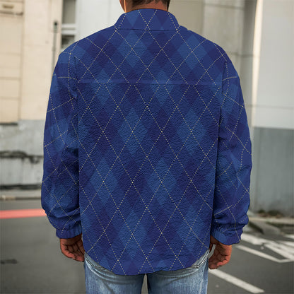 Navy Blue Argyle Pattern Print Men's Shirt Jacket