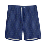 Navy Blue Argyle Pattern Print Men's Sports Shorts