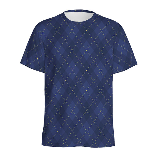 Navy Blue Argyle Pattern Print Men's Sports T-Shirt