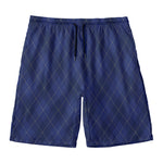 Navy Blue Argyle Pattern Print Men's Swim Trunks