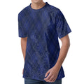 Navy Blue Argyle Pattern Print Men's Velvet T-Shirt