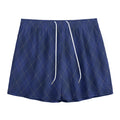 Navy Blue Argyle Pattern Print Mesh Shorts