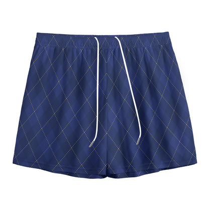 Navy Blue Argyle Pattern Print Mesh Shorts