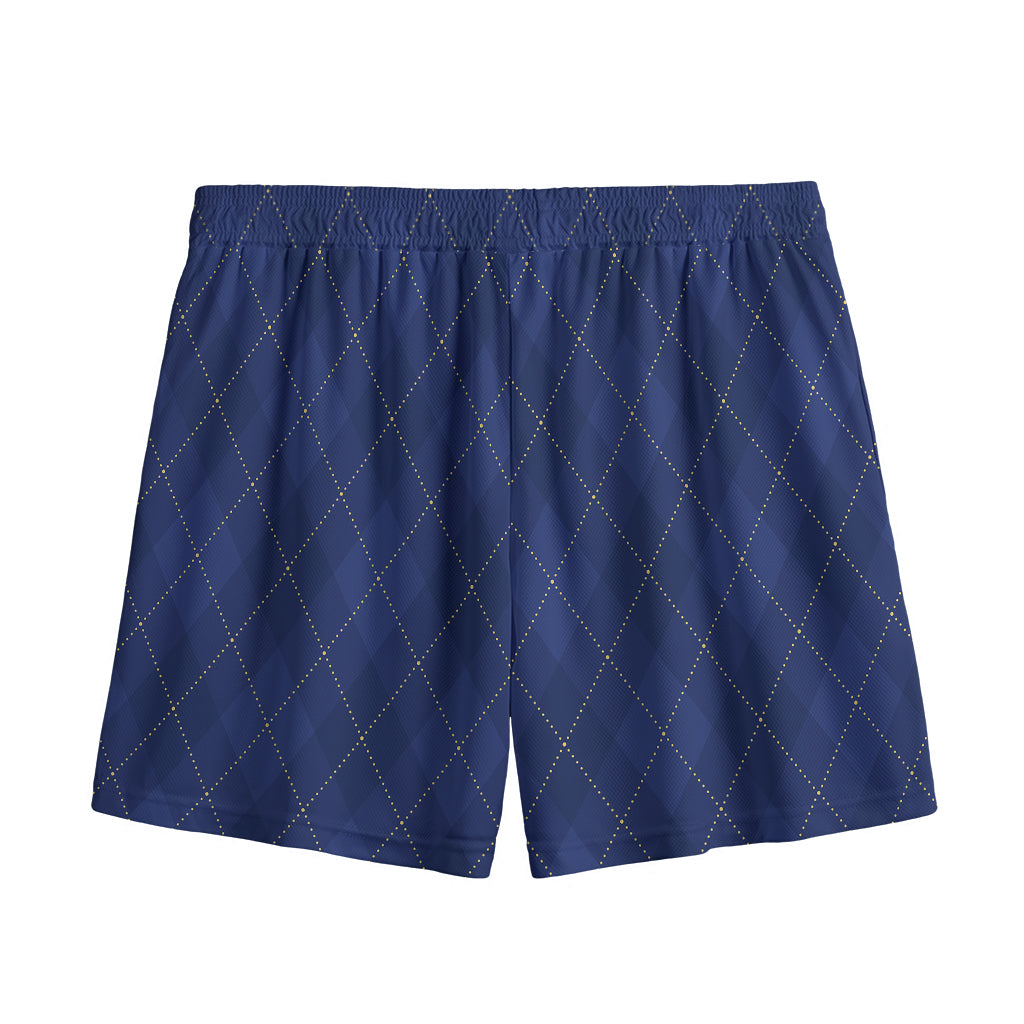 Navy Blue Argyle Pattern Print Mesh Shorts