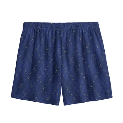 Navy Blue Argyle Pattern Print Mesh Shorts