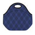 Navy Blue Argyle Pattern Print Neoprene Lunch Bag