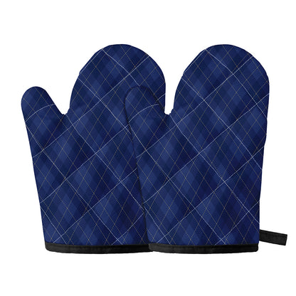 Navy Blue Argyle Pattern Print Oven Mitts