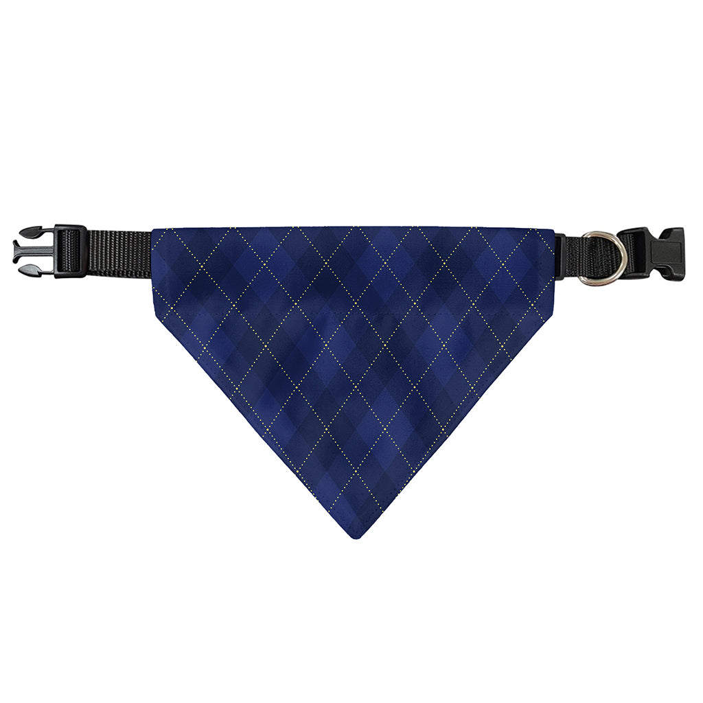 Navy Blue Argyle Pattern Print Over The Collar Dog Bandana