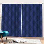 Navy Blue Argyle Pattern Print Pencil Pleat Curtains