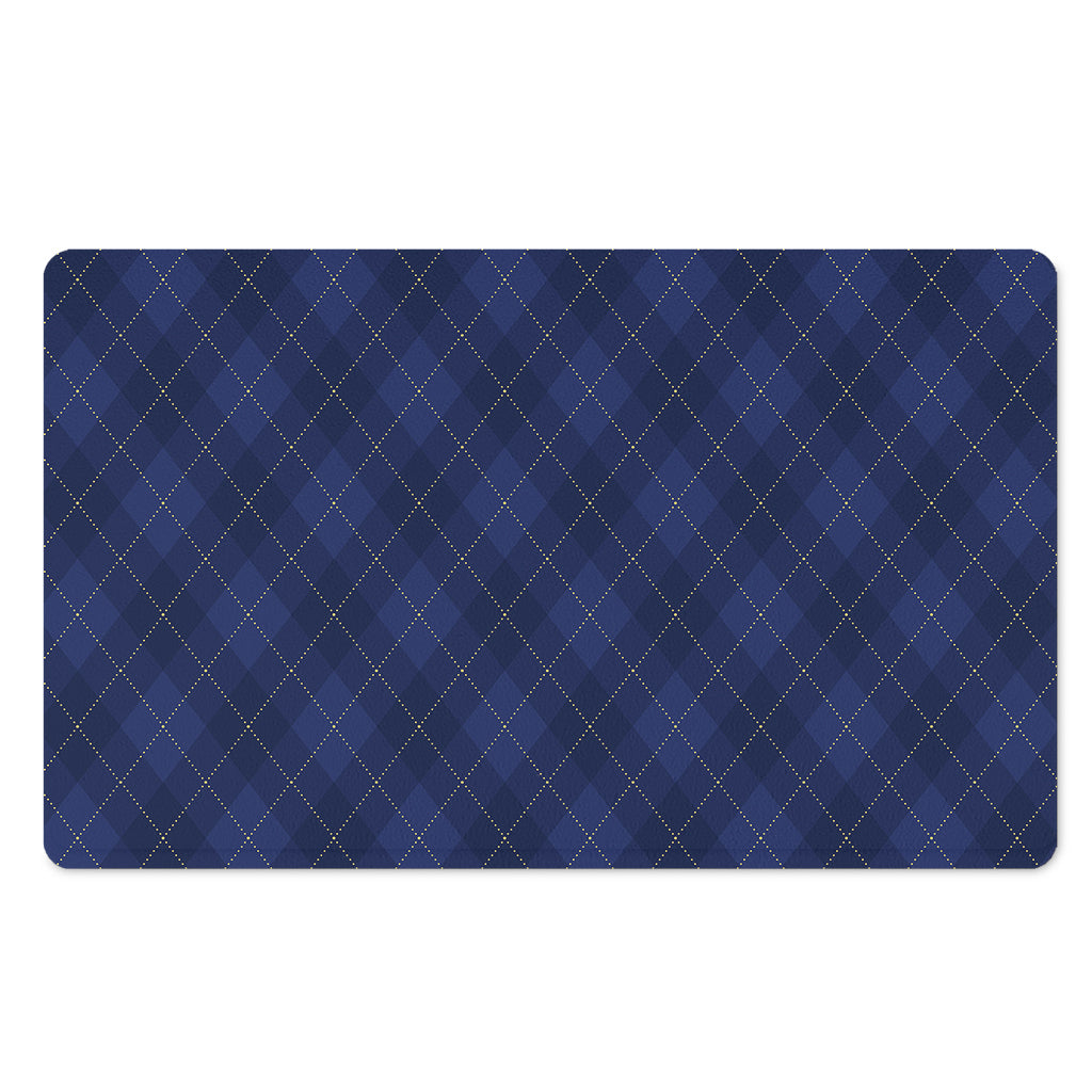 Navy Blue Argyle Pattern Print Polyester Doormat