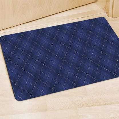 Navy Blue Argyle Pattern Print Polyester Doormat