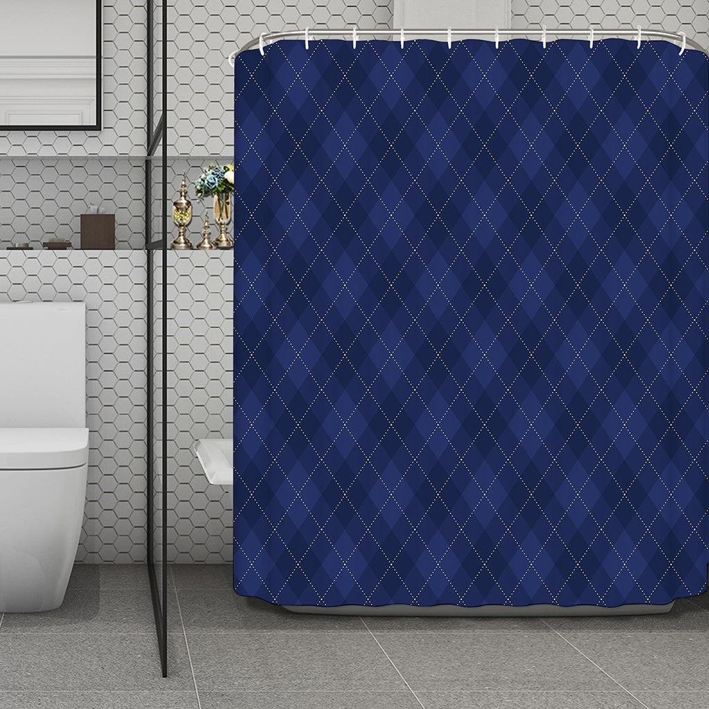 Navy Blue Argyle Pattern Print Polyester Shower Curtain