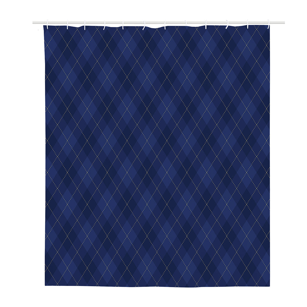 Navy Blue Argyle Pattern Print Polyester Shower Curtain