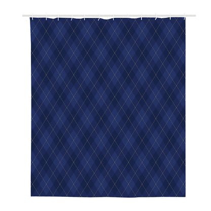 Navy Blue Argyle Pattern Print Polyester Shower Curtain