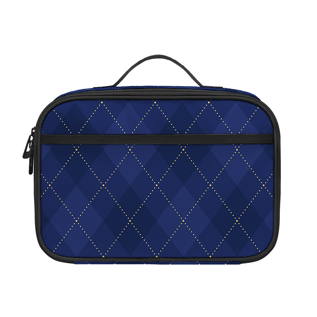 Navy Blue Argyle Pattern Print Portable Lunch Bag