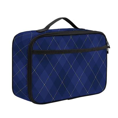 Navy Blue Argyle Pattern Print Portable Lunch Bag