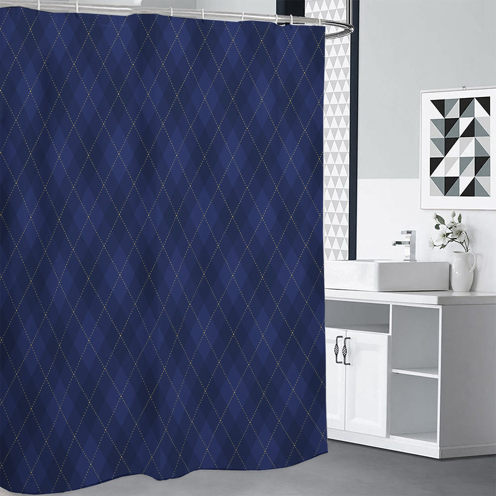 Navy Blue Argyle Pattern Print Premium Shower Curtain