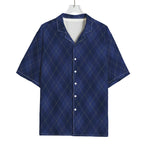 Navy Blue Argyle Pattern Print Rayon Hawaiian Shirt