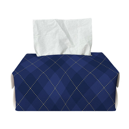 Navy Blue Argyle Pattern Print Rectangle Tissue Box Cover