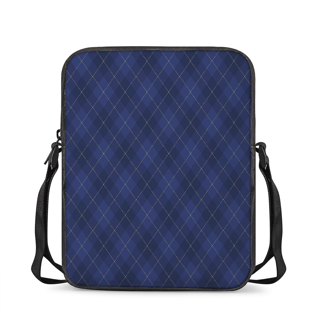 Navy Blue Argyle Pattern Print Rectangular Crossbody Bag