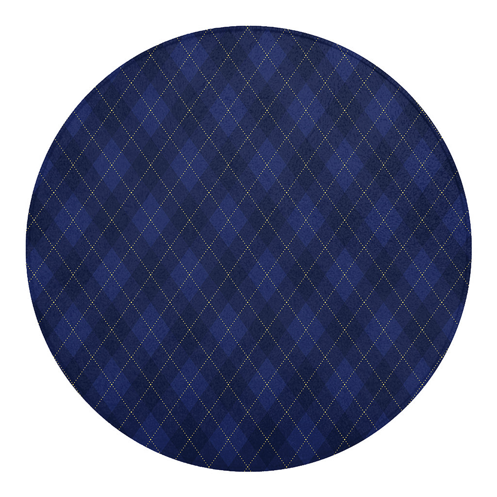 Navy Blue Argyle Pattern Print Round Blanket