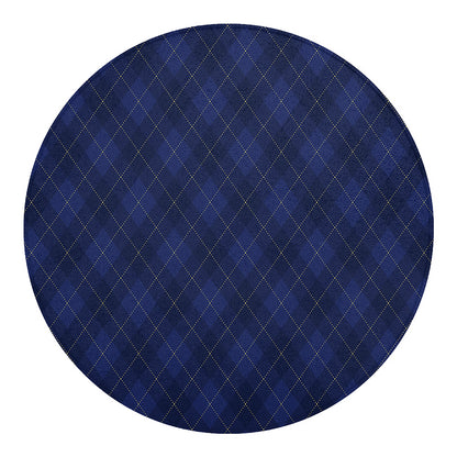 Navy Blue Argyle Pattern Print Round Blanket