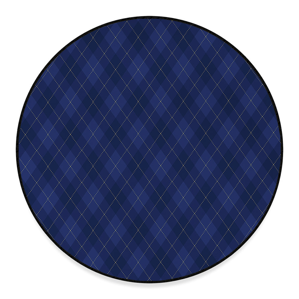 Navy Blue Argyle Pattern Print Round Floor Mat