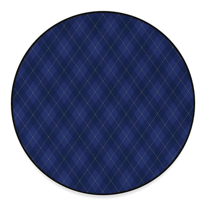 Navy Blue Argyle Pattern Print Round Floor Mat