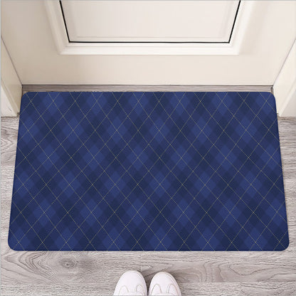 Navy Blue Argyle Pattern Print Rubber Doormat