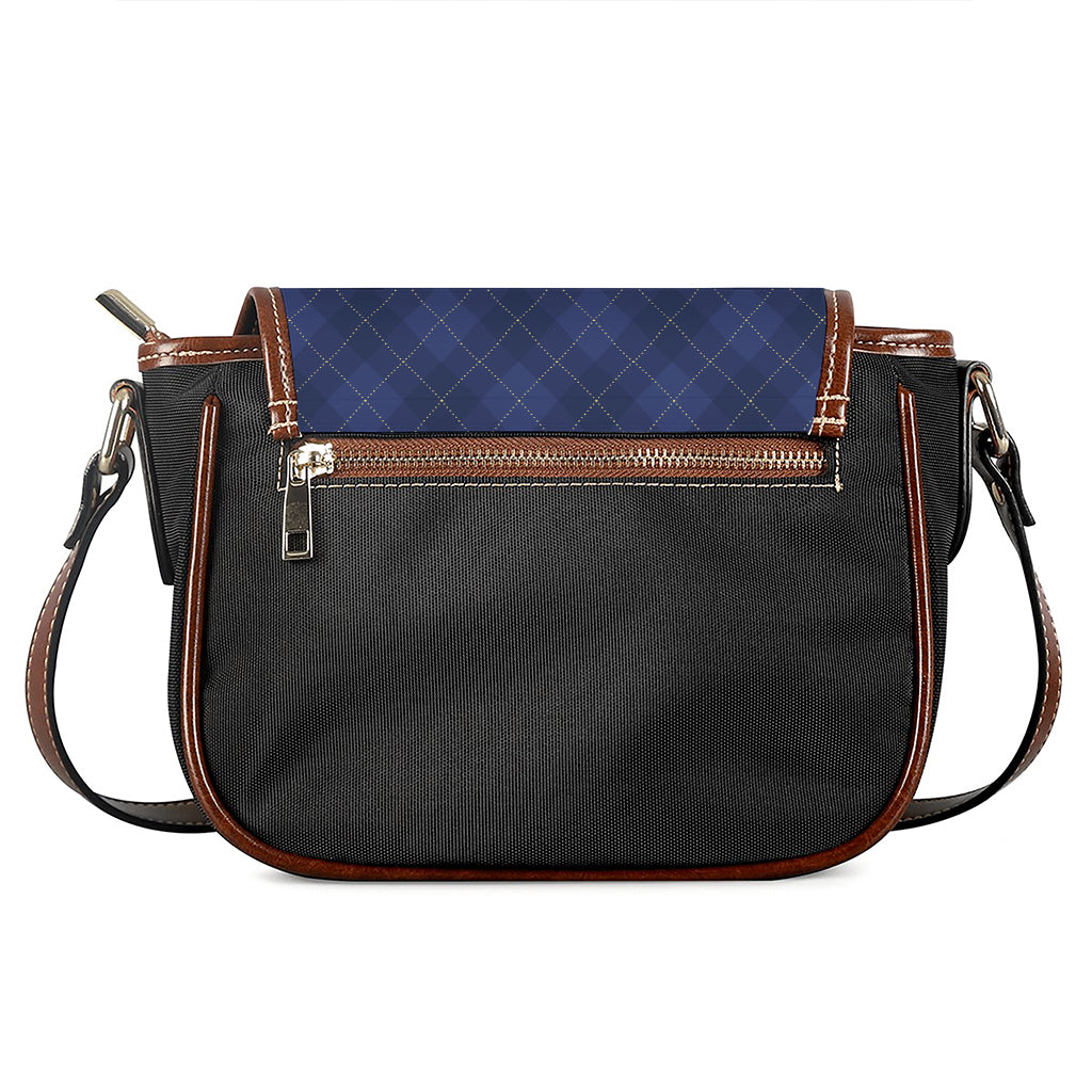 Navy Blue Argyle Pattern Print Saddle Bag