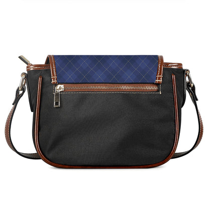 Navy Blue Argyle Pattern Print Saddle Bag