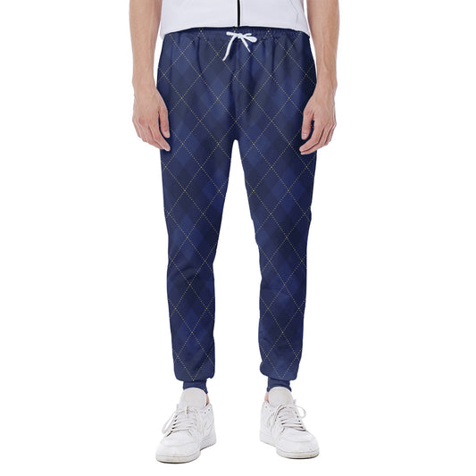 Navy Blue Argyle Pattern Print Scuba Joggers