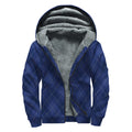 Navy Blue Argyle Pattern Print Sherpa Lined Zip Up Hoodie