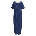 Navy Blue Argyle Pattern Print Short Sleeve Long Nightdress