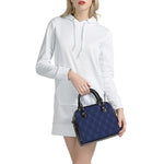 Navy Blue Argyle Pattern Print Shoulder Handbag