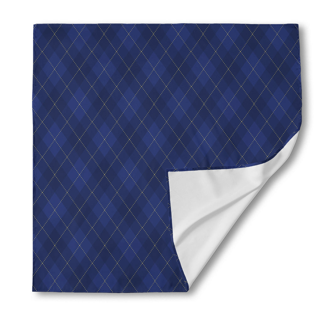 Navy Blue Argyle Pattern Print Silk Bandana
