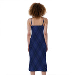 Navy Blue Argyle Pattern Print Slim Fit Midi Cami Dress