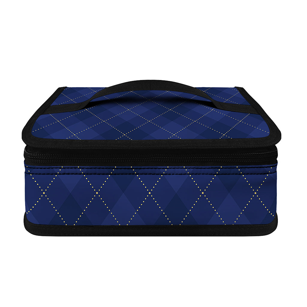 Navy Blue Argyle Pattern Print Small Lunch Bag