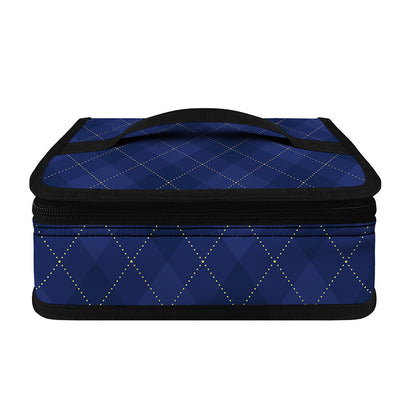 Navy Blue Argyle Pattern Print Small Lunch Bag