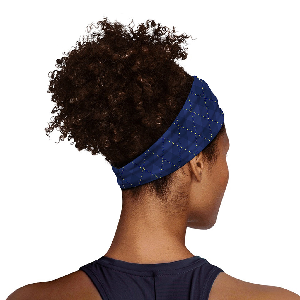 Navy Blue Argyle Pattern Print Sports Headband