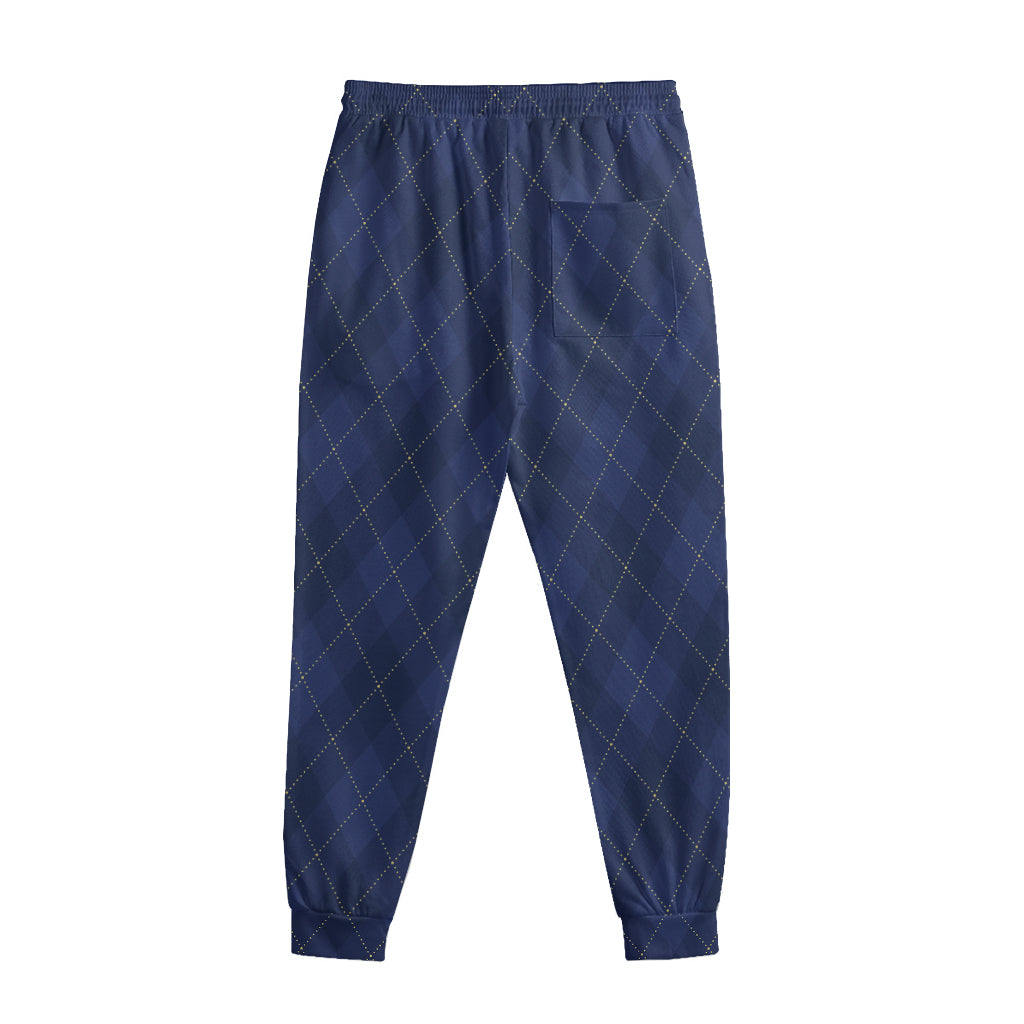 Navy Blue Argyle Pattern Print Sweatpants