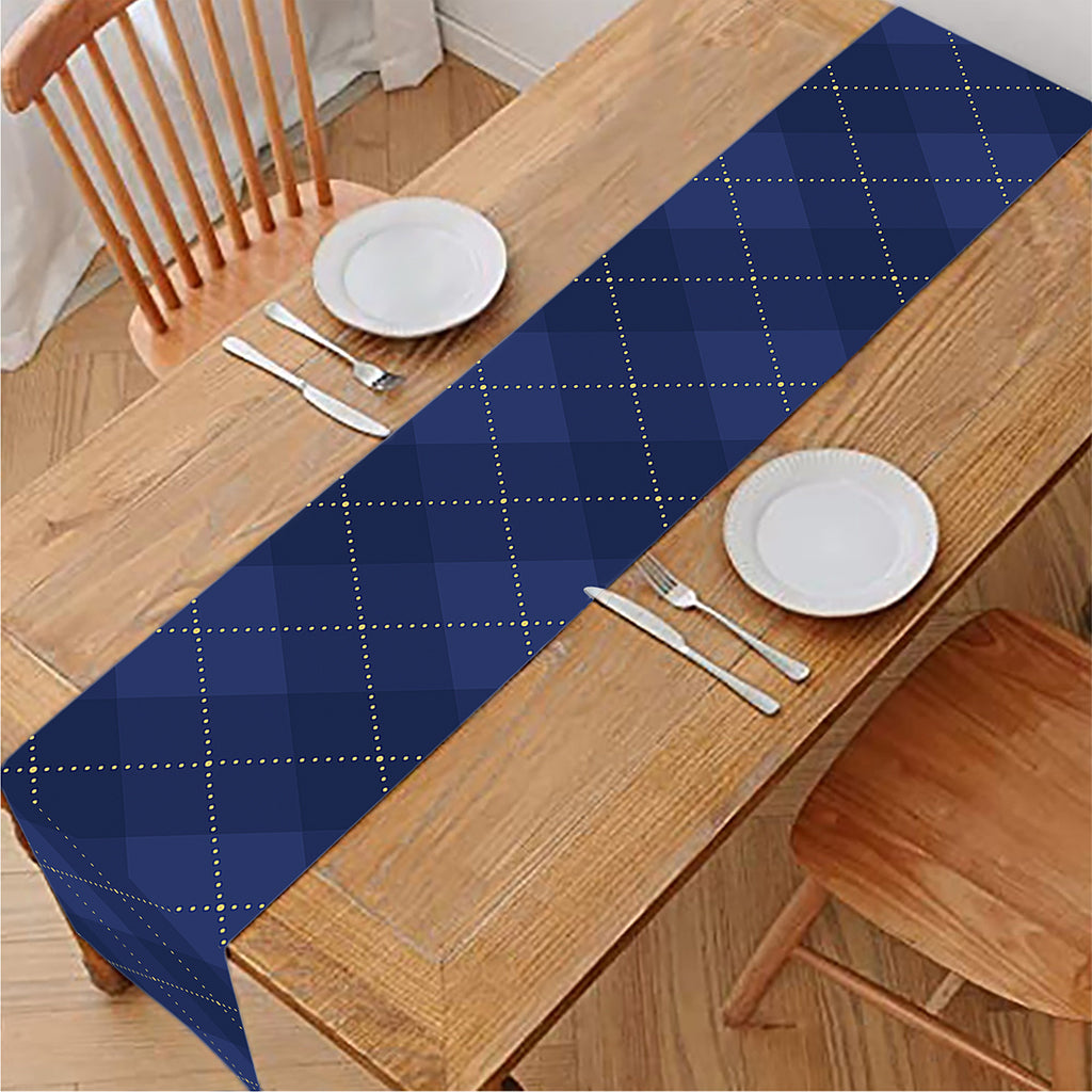 Navy Blue Argyle Pattern Print Table Runner