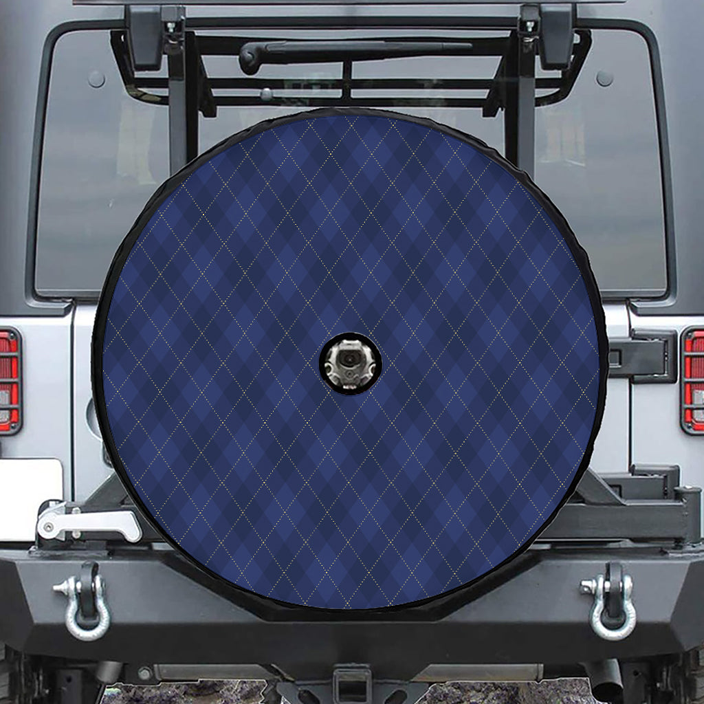 Navy Blue Argyle Pattern Print Tire Cover With Camera Hole