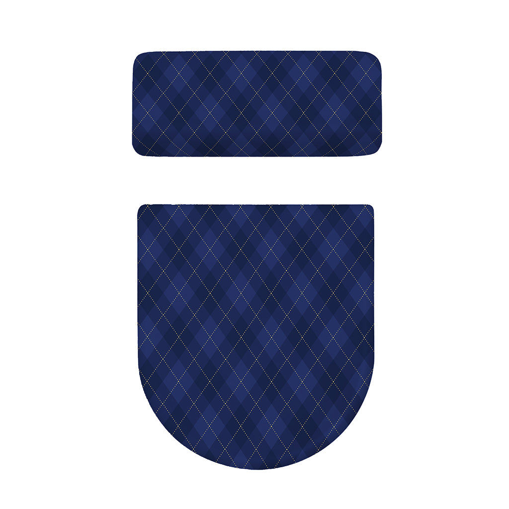 Navy Blue Argyle Pattern Print Toilet Lid And Tank Cover Set