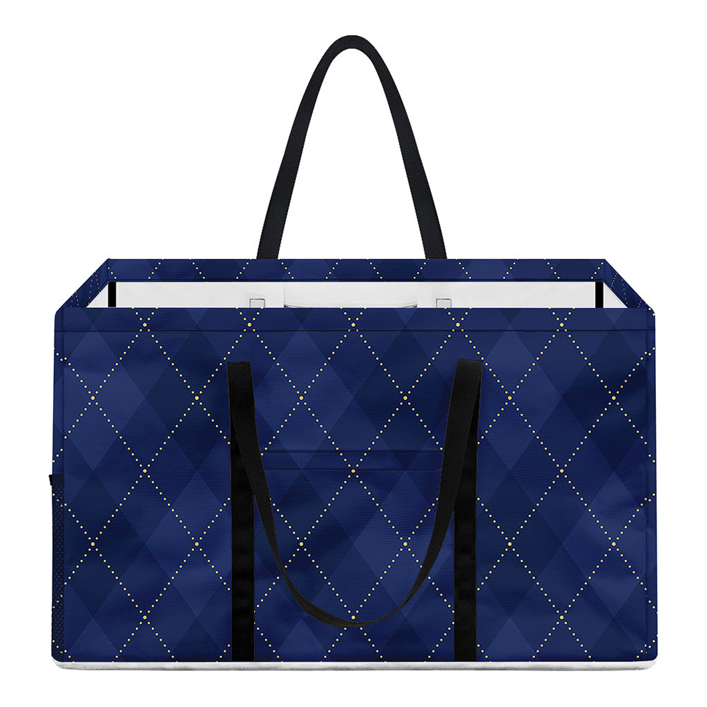 Navy Blue Argyle Pattern Print Utility Tote Bag