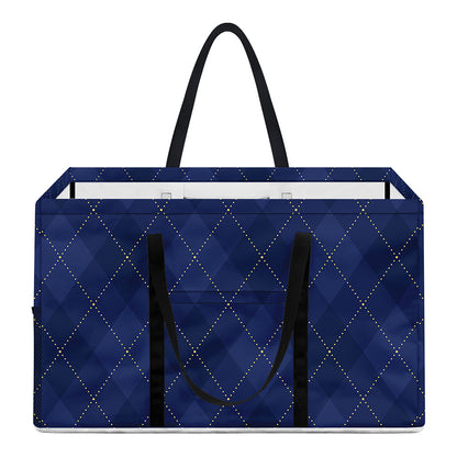 Navy Blue Argyle Pattern Print Utility Tote Bag