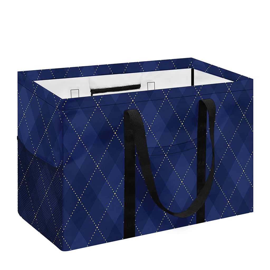Navy Blue Argyle Pattern Print Utility Tote Bag
