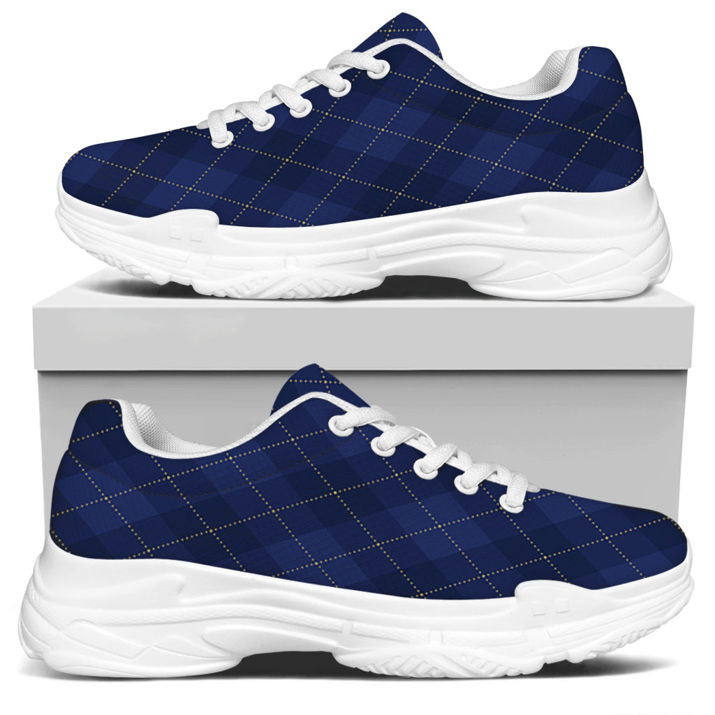 Navy Blue Argyle Pattern Print White Chunky Shoes