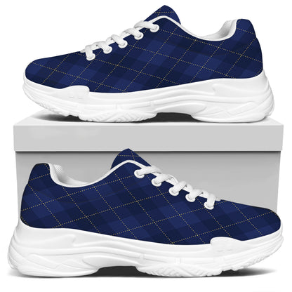 Navy Blue Argyle Pattern Print White Chunky Shoes