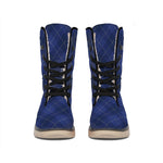 Navy Blue Argyle Pattern Print Winter Boots